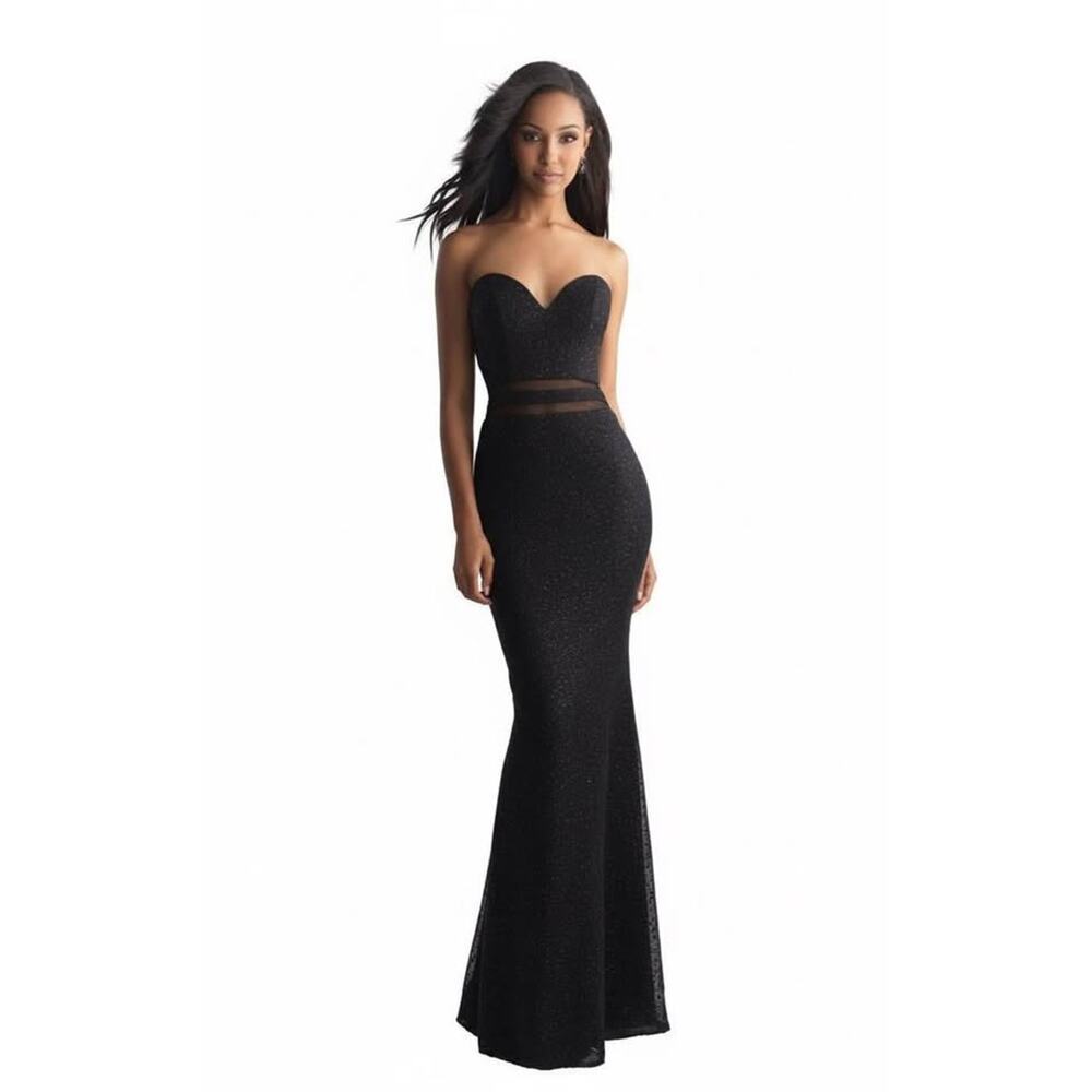 Madison James Size 2 Black Sparkly Sweetheart Flare Strappy Prom Formal Dress